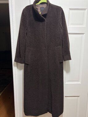 Vintage Hilary Radley Suri Alpaca Wool Maxi Long Duster Coat Brown 10